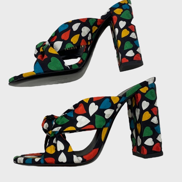 Saint Laurent Black Multicolor Heart Bianca Knotted Sandals Size 38 1/2 NWT - Picture 3 of 13